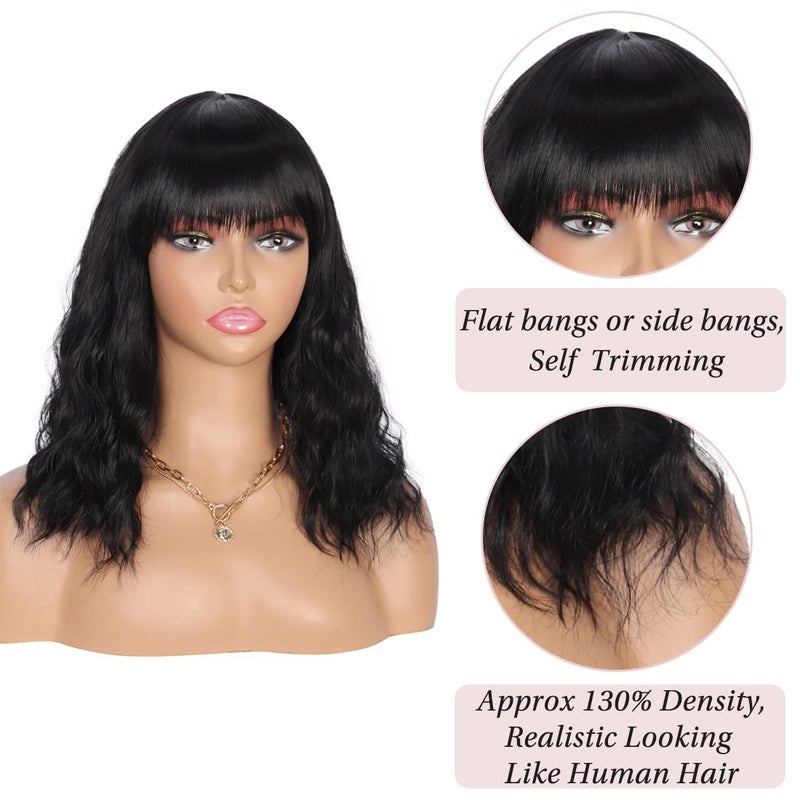 Kalyss 14" Synthetic Wig with Hair Bangs Short Wavy Curly Wig for Women -Natural Looking and Heat Resistant Full Head Hair Replacement Wig for Daily Wear or Costume Wigs - Image 3